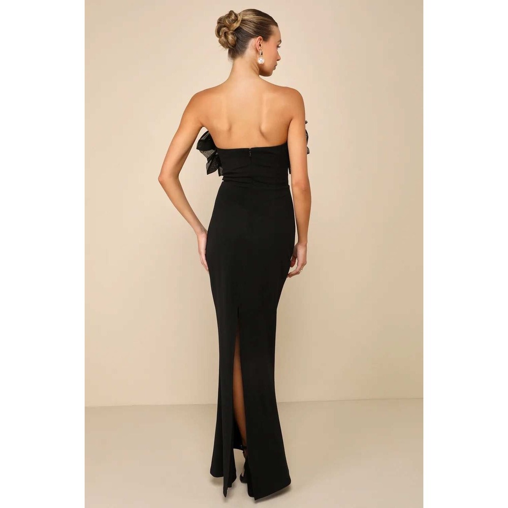 Lulus Evening Excellence Black Ruffled Strapless Mermaid Maxi Dress Size Large - Picture 3 of 7